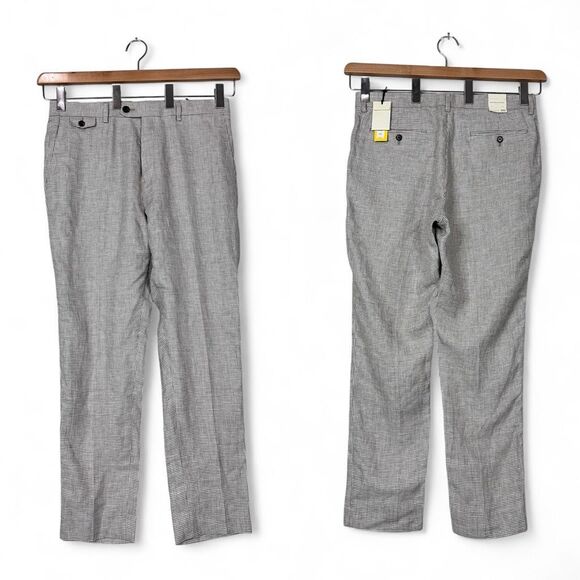 NWT Banana Republic Tailored Slim Fit Linen Pants 33S X 30” Houndstooth Preppy - Picture 1 of 13
